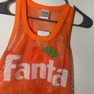 Orange Fanta fishnet tank top